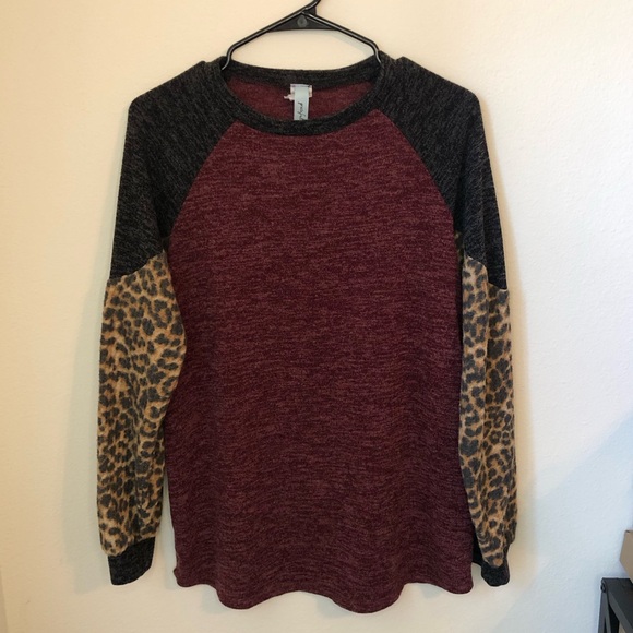 Grateful Hearts Sweaters - Leopard Colorblock Long Sleeve